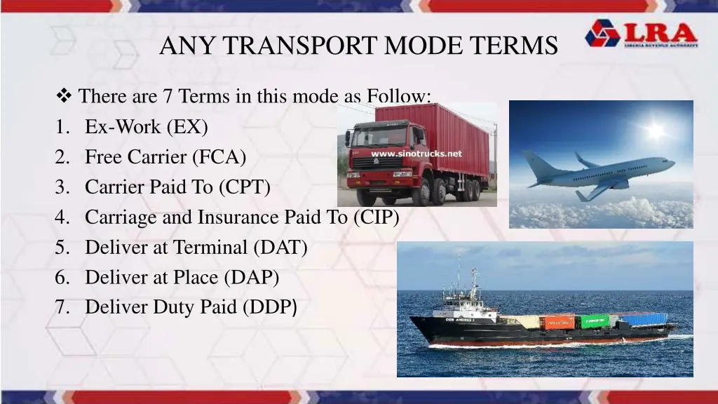 any transport mode terms