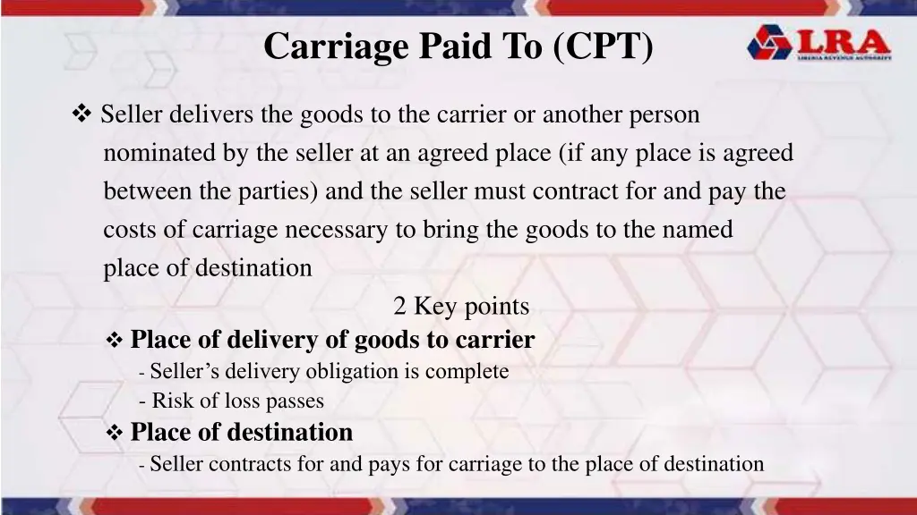 carriage paid to cpt