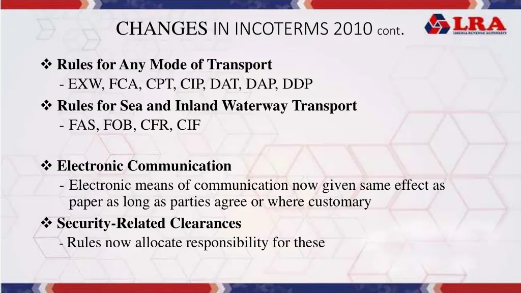 changes in incoterms 2010 cont