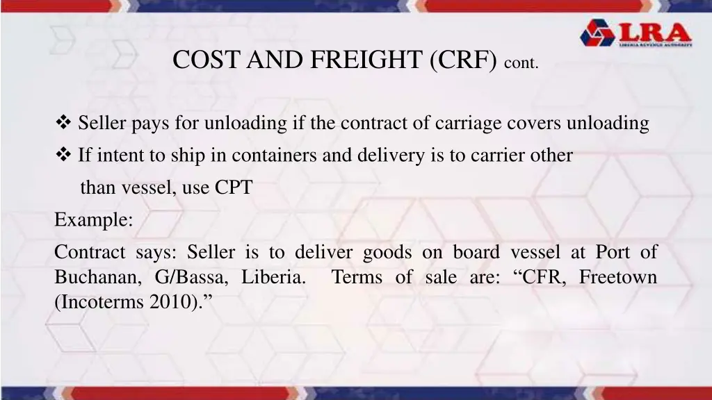 cost and freight crf cont 1