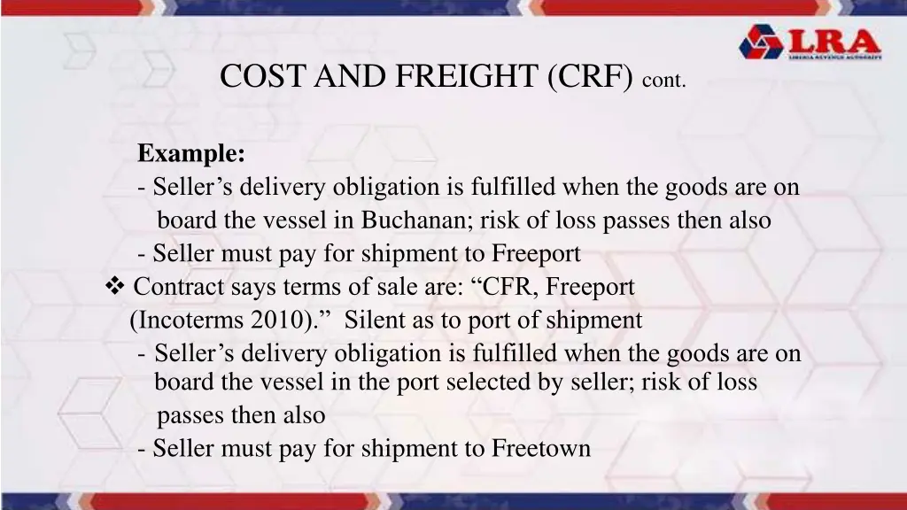 cost and freight crf cont 2