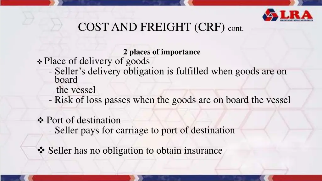 cost and freight crf cont