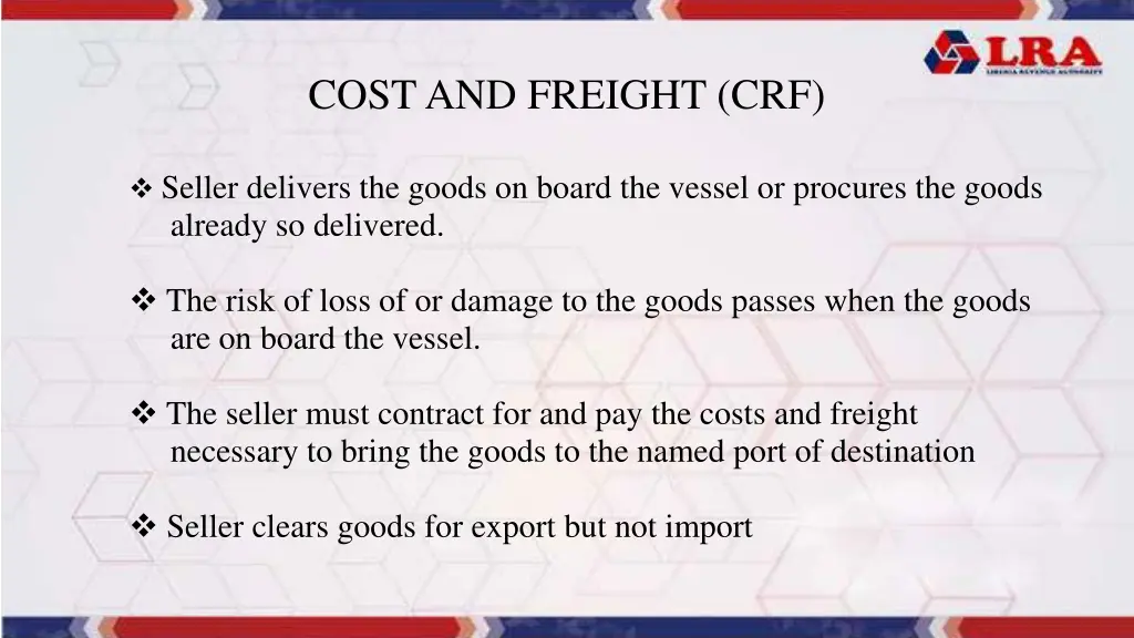 cost and freight crf