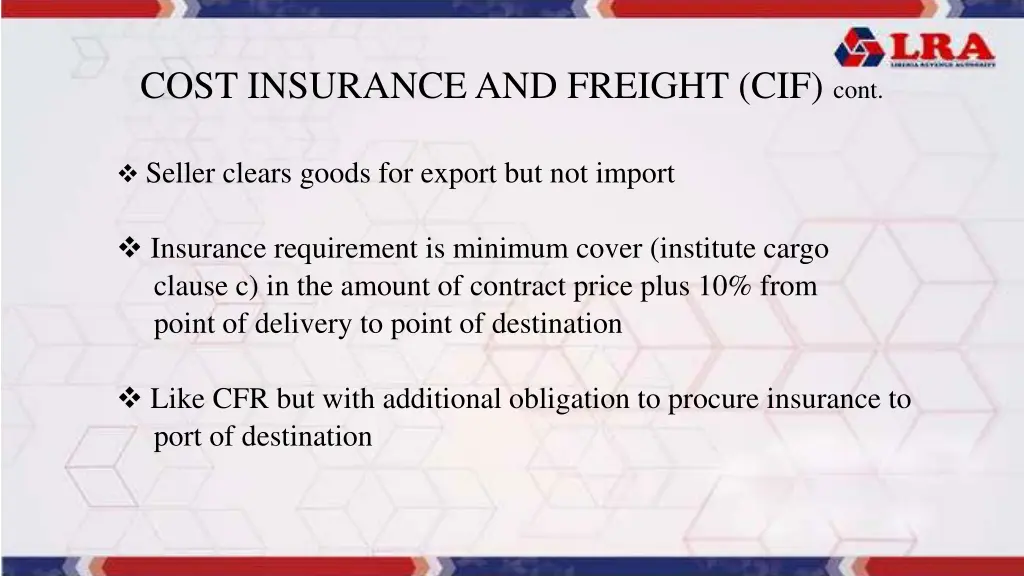 cost insurance and freight cif cont