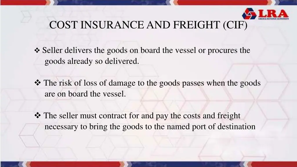 cost insurance and freight cif