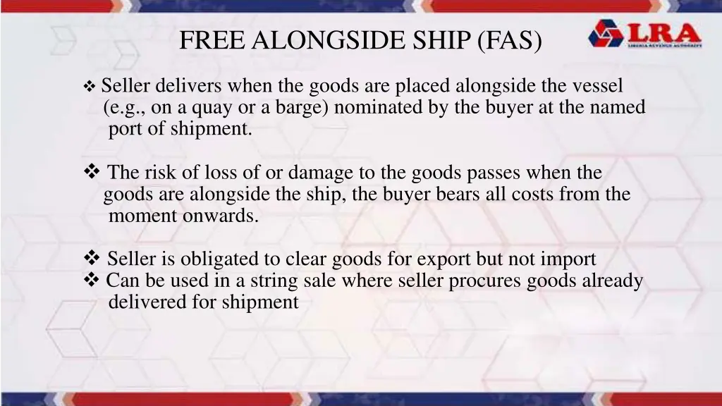 free alongside ship fas