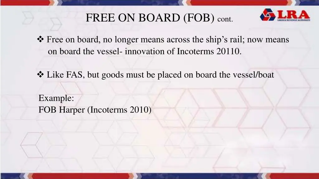 free on board fob cont