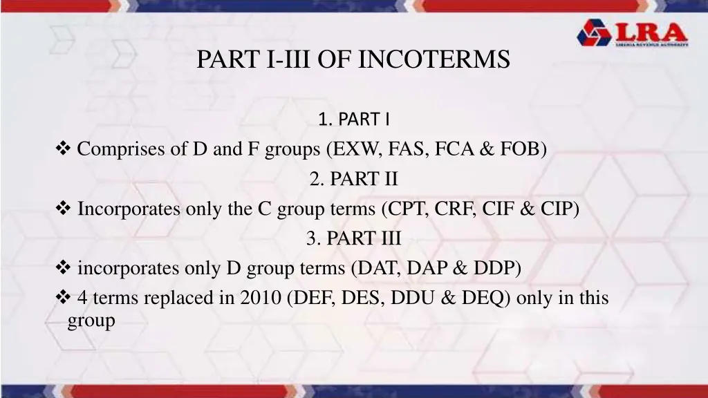 part i iii of incoterms