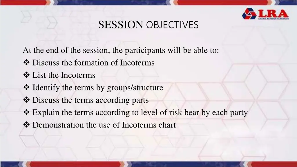 session objectives