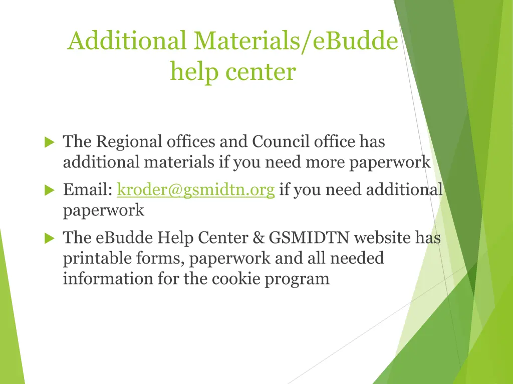 additional materials ebudde help center