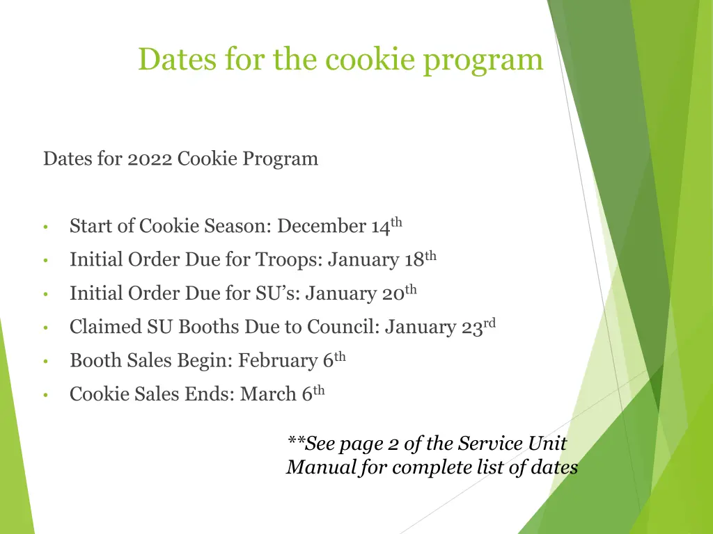 dates for the cookie program