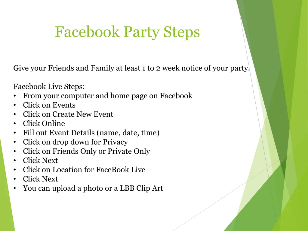 facebook party steps