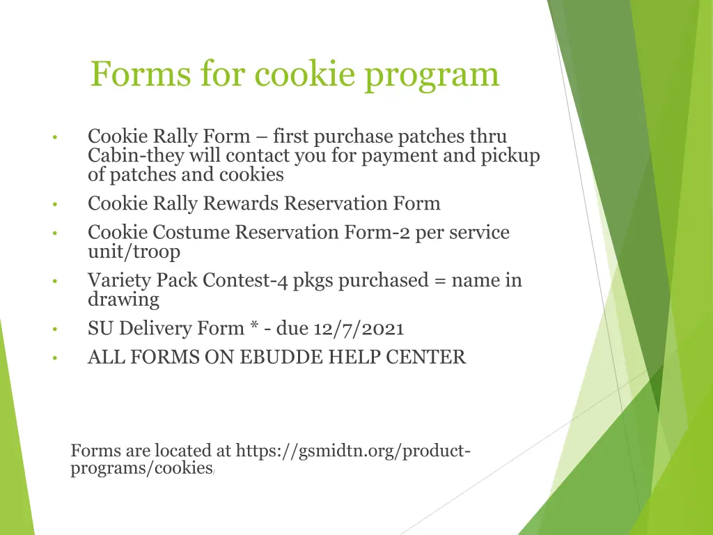 forms for cookie program