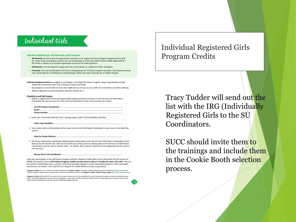 individual registered girls program credits