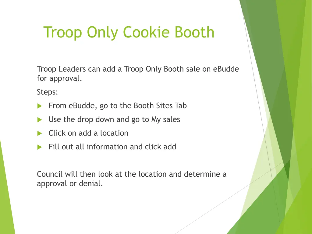 troop only cookie booth