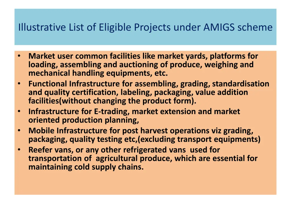 illustrative list of eligible projects under