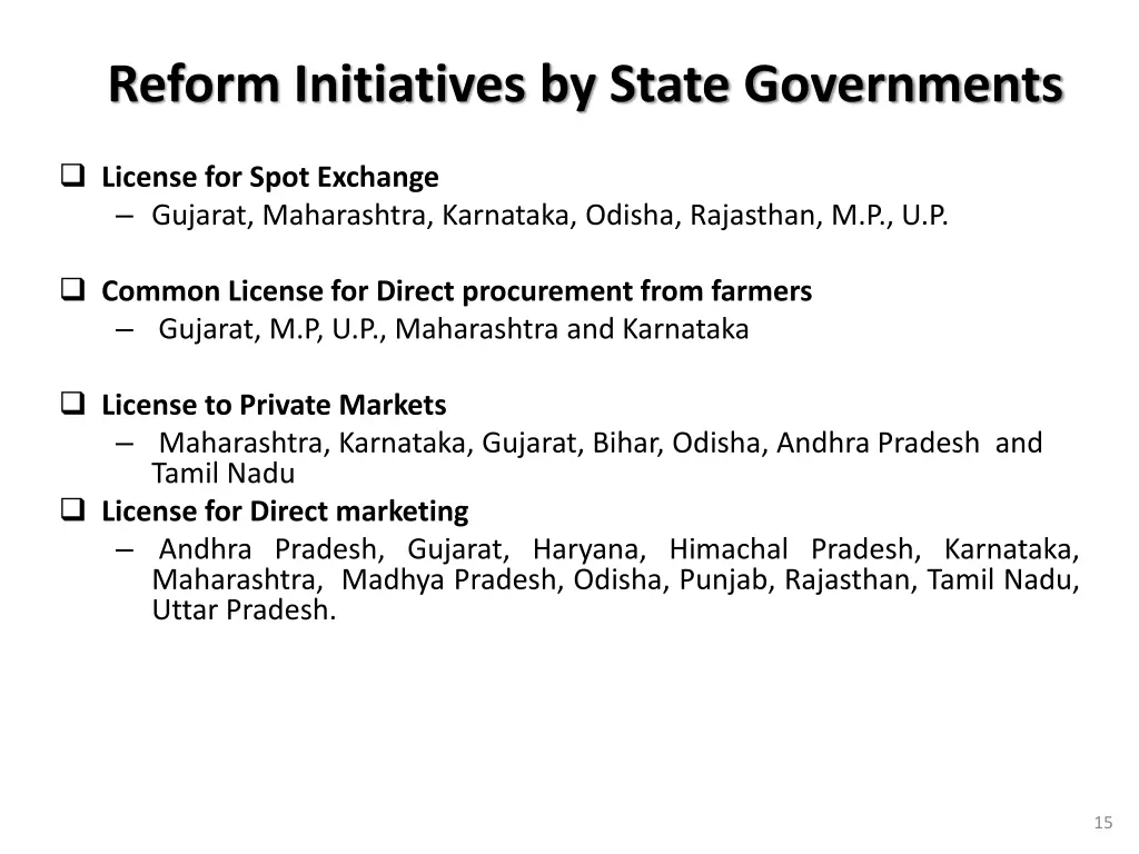 reform initiatives by state governments