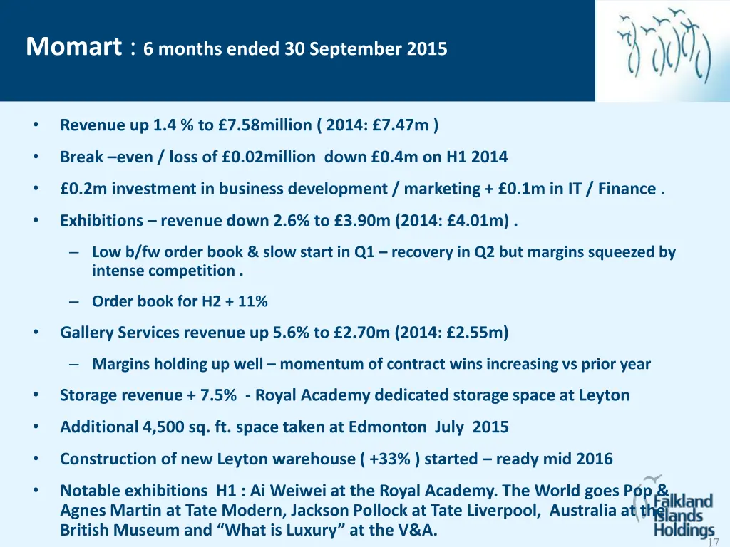 momart 6 months ended 30 september 2015