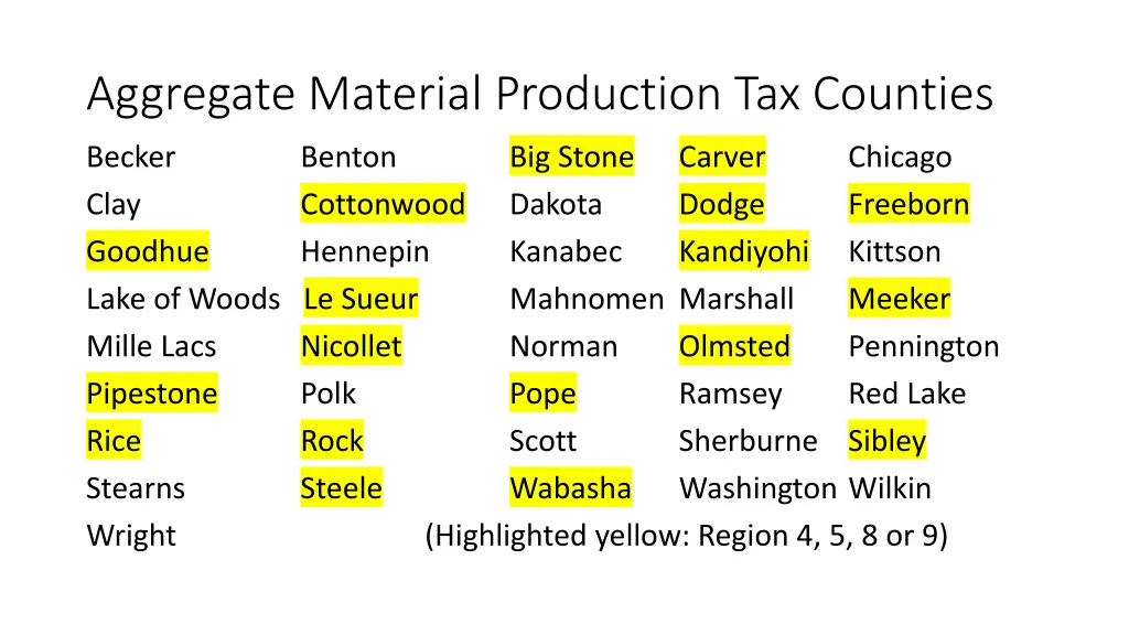 aggregate material production tax counties