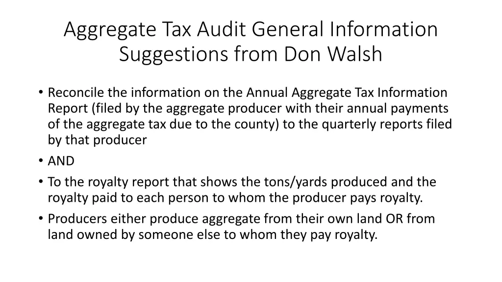 aggregate tax audit general information