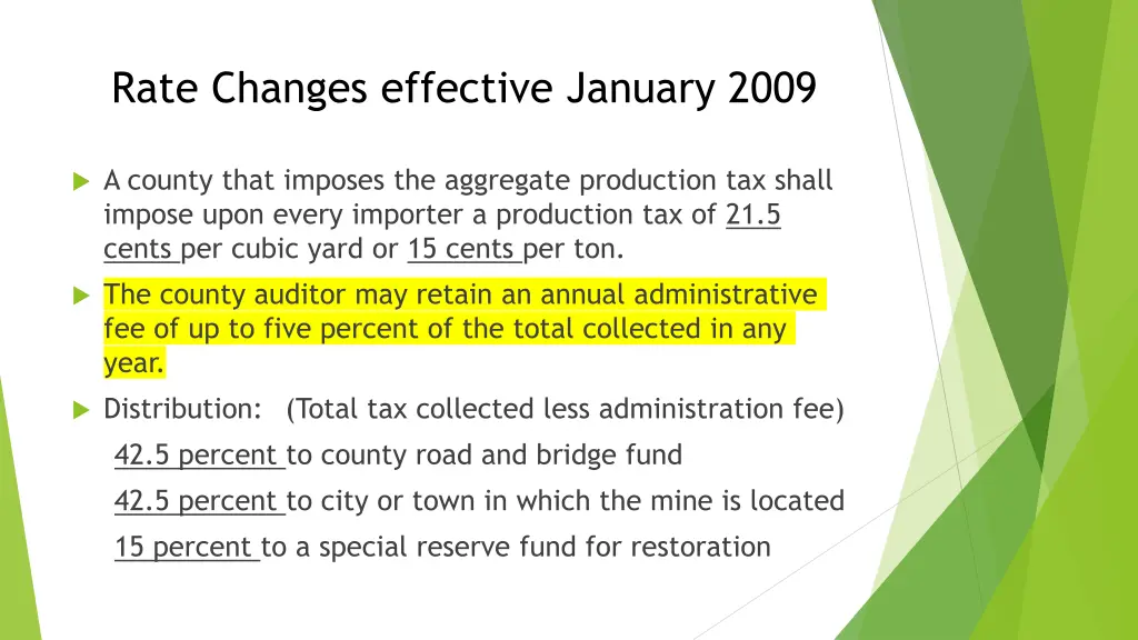 rate changes effective january 2009