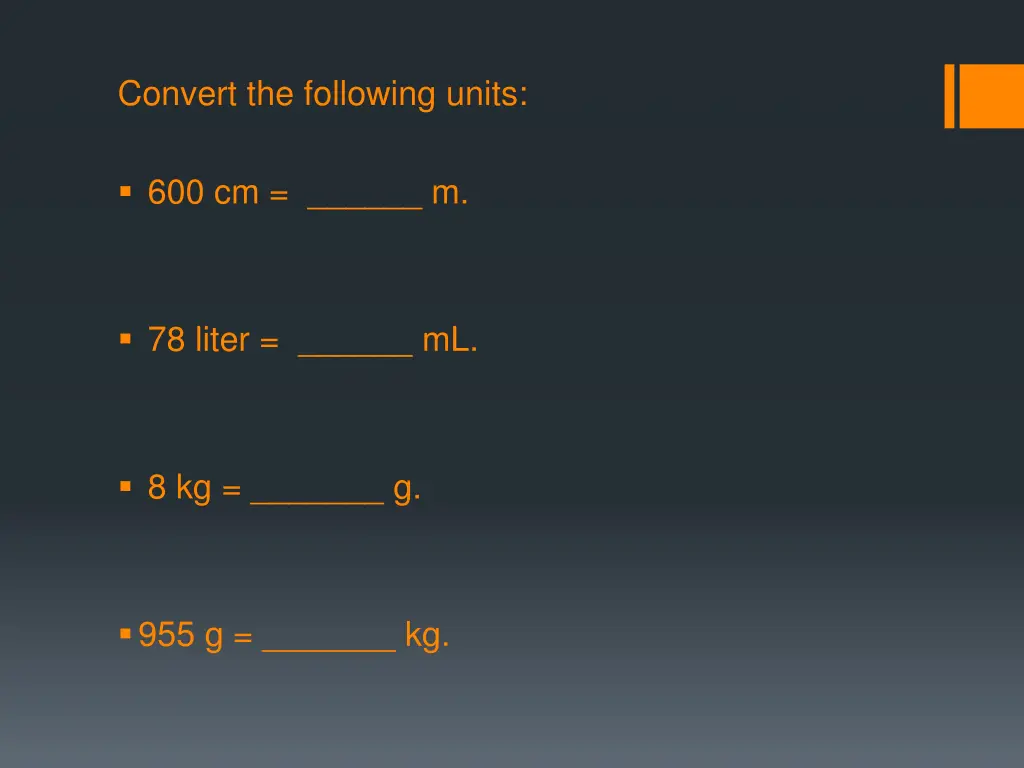 convert the following units