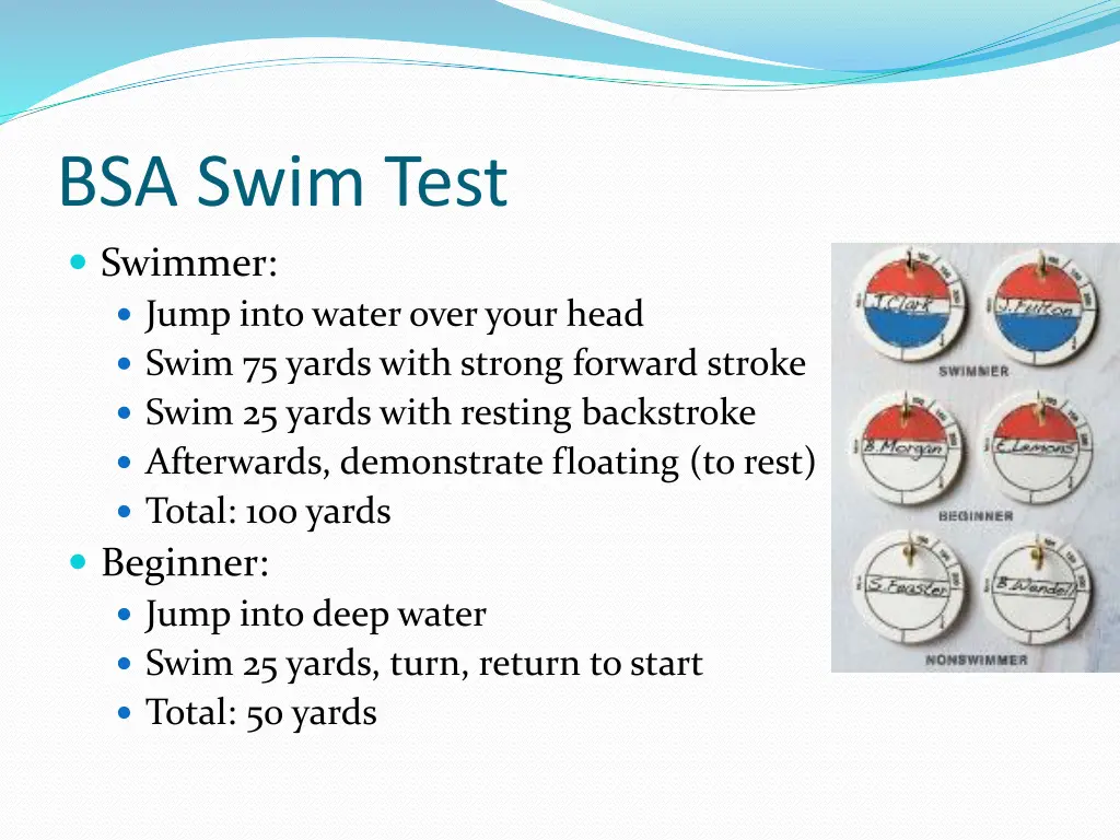 bsa swim test swimmer jump into water over your