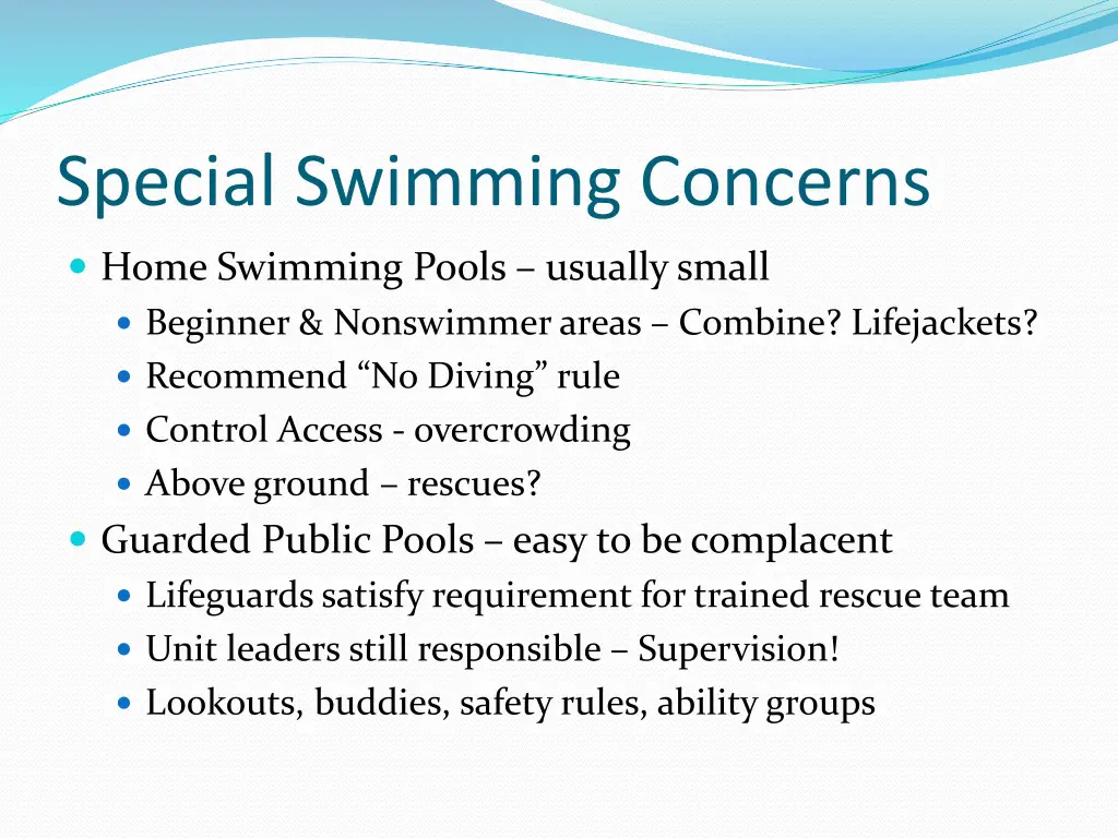 special swimming concerns