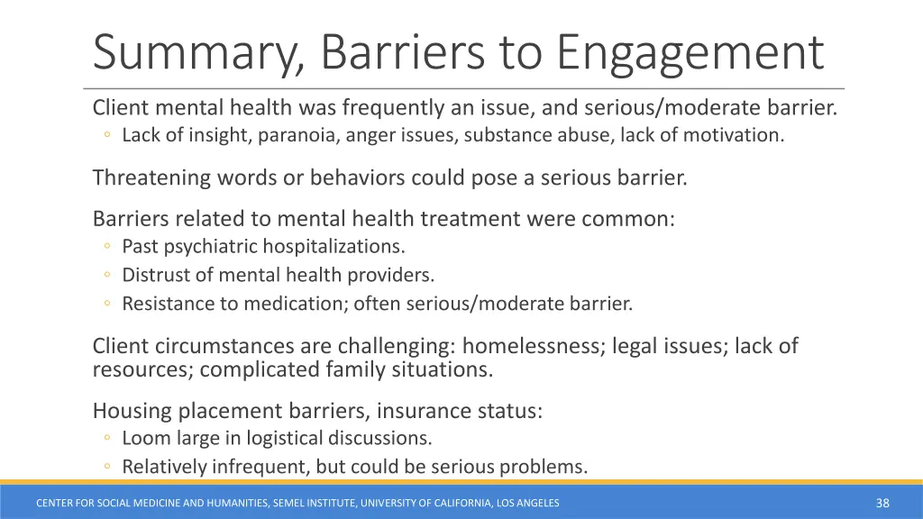 summary barriers to engagement