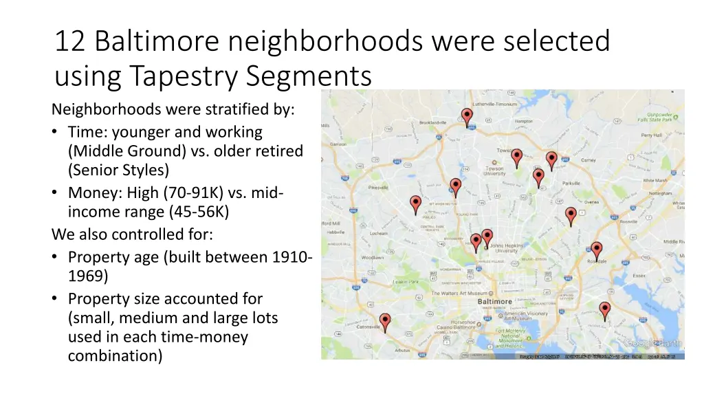 12 baltimore neighborhoods were selected using 1