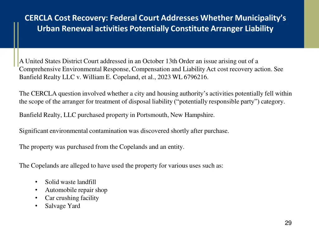 cercla cost recovery federal court addresses