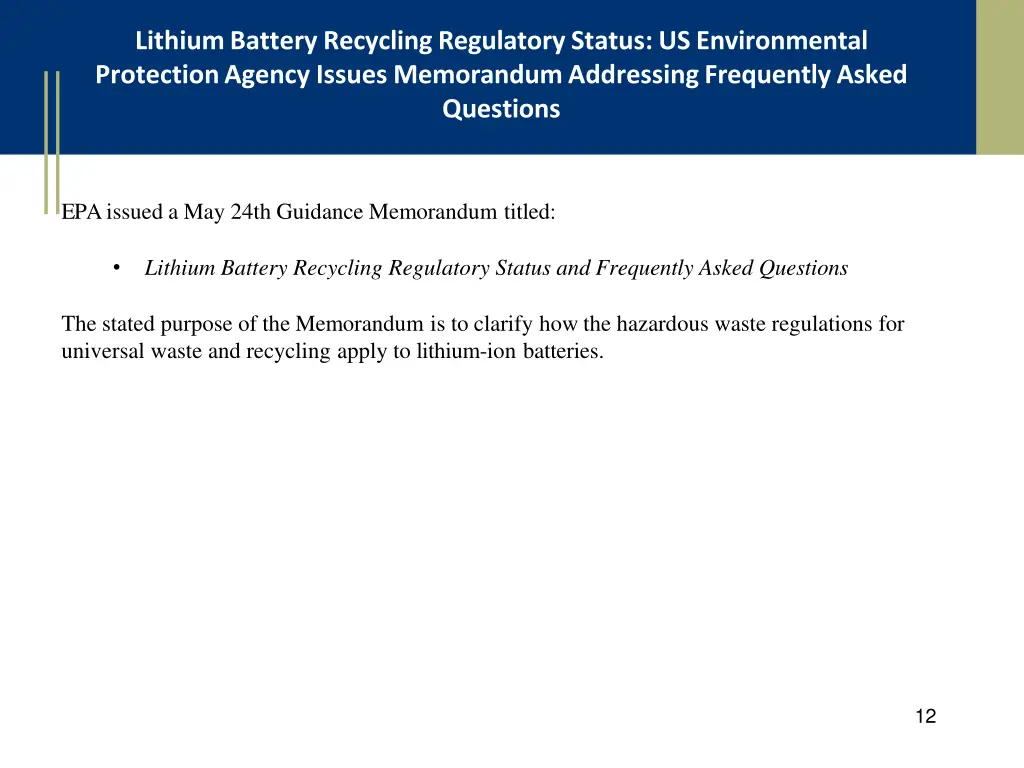 lithium battery recycling regulatory status