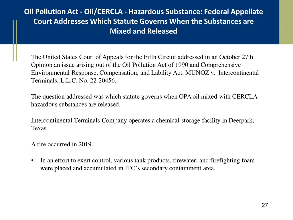 oil pollution act oil cercla hazardous substance