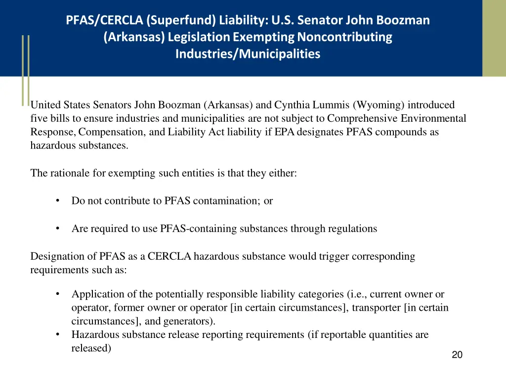 pfas cercla superfund liability u s senator john