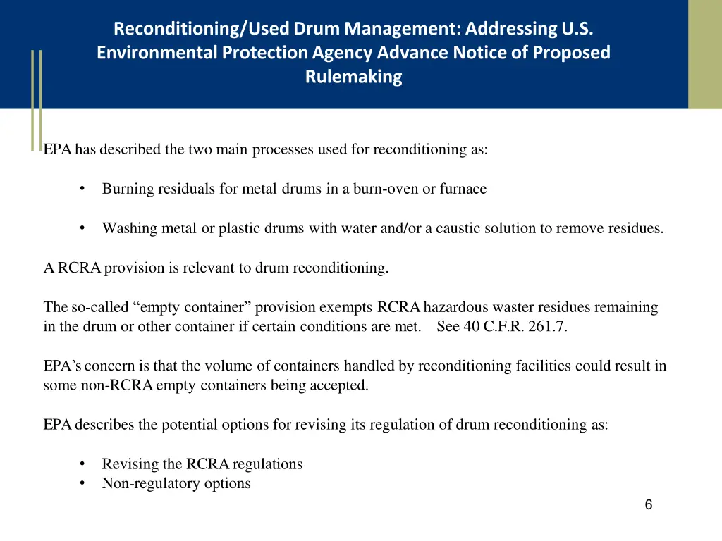 reconditioning used drum management addressing 1