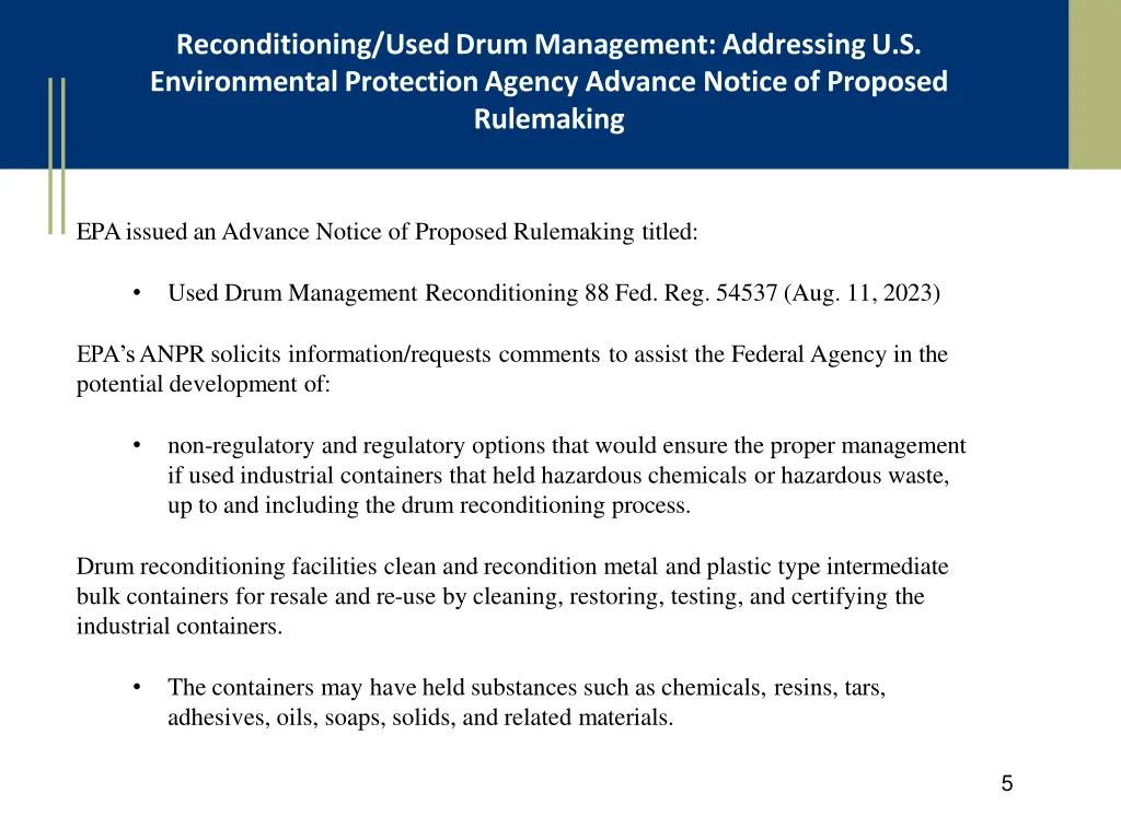 reconditioning used drum management addressing