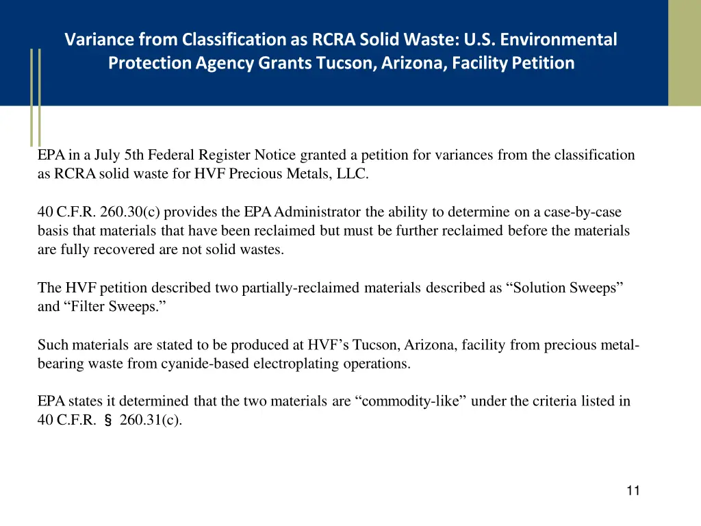 variance from classification as rcra solid waste