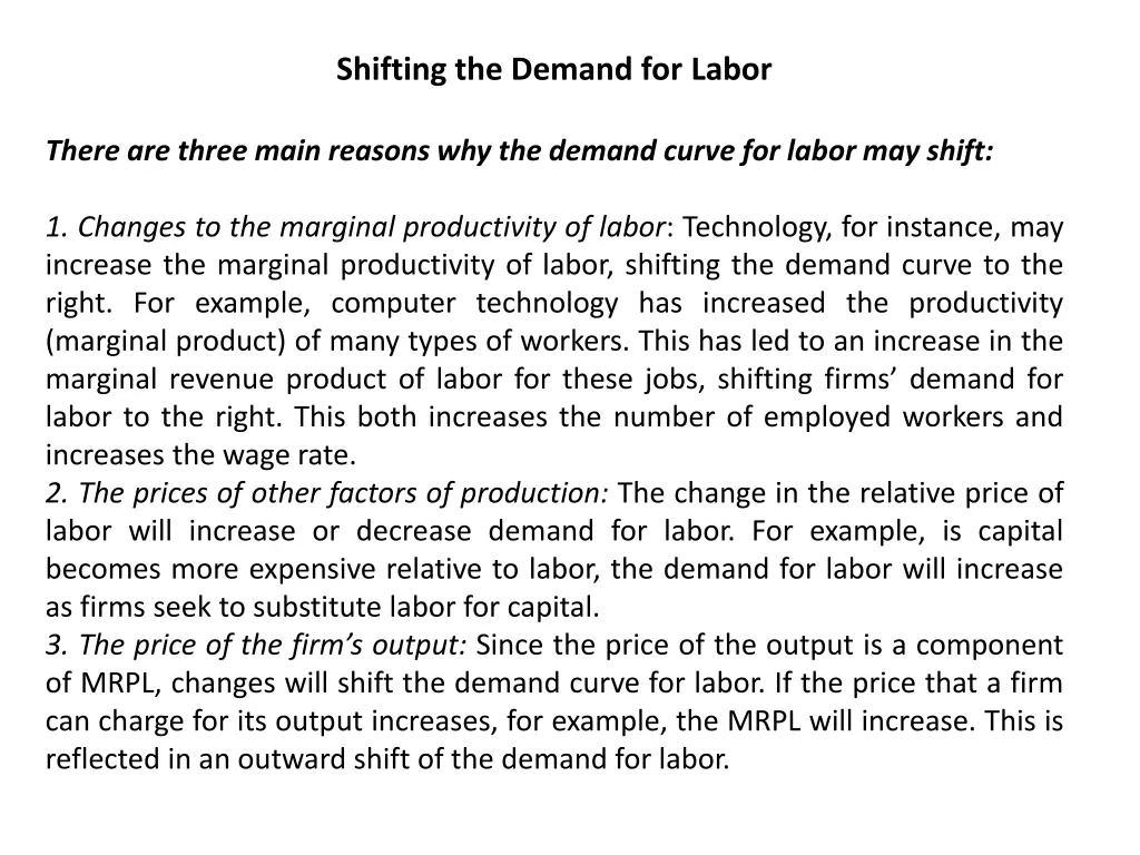 shifting the demand for labor