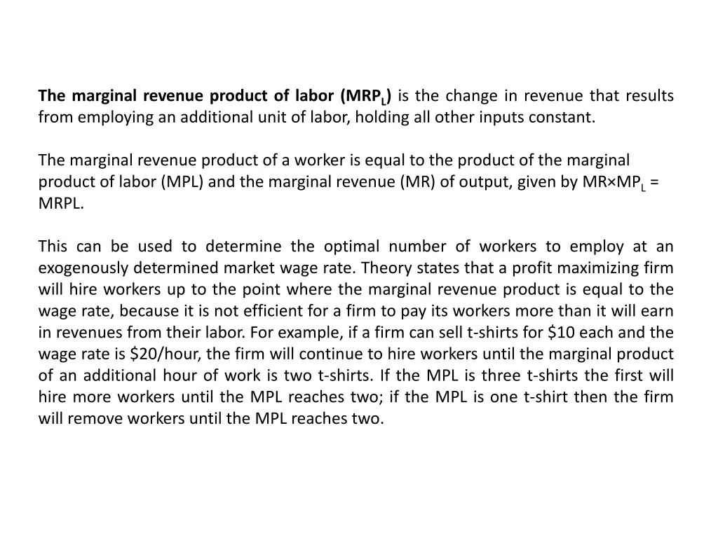 the marginal revenue product of labor 1