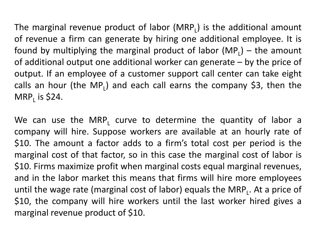 the marginal revenue product of labor