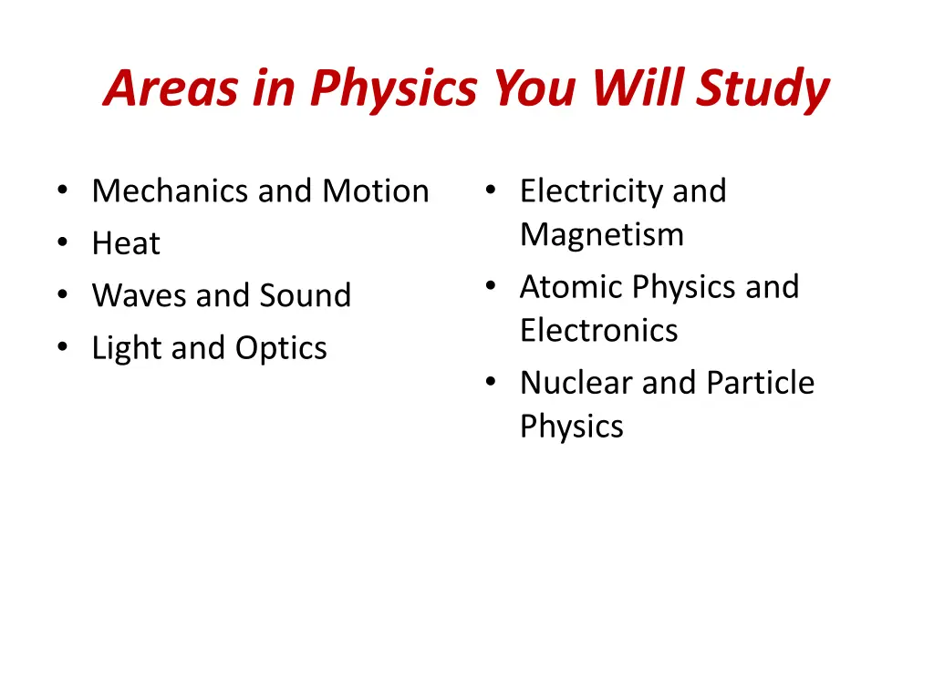 areas in physics you will study