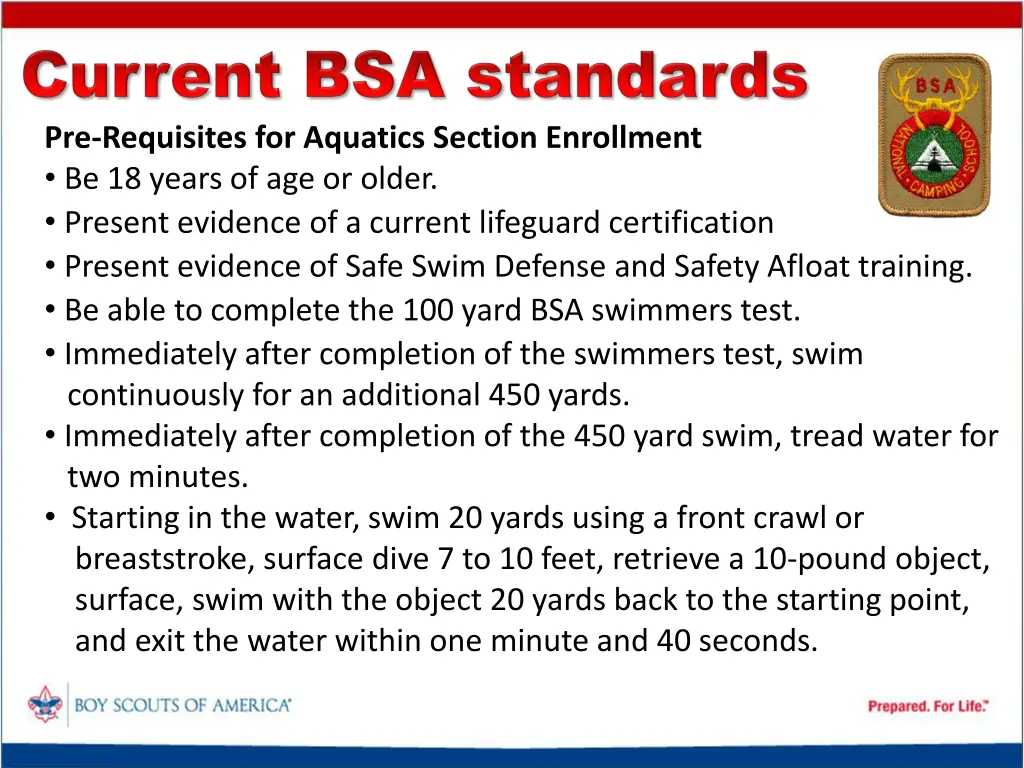 pre requisites for aquatics section enrollment