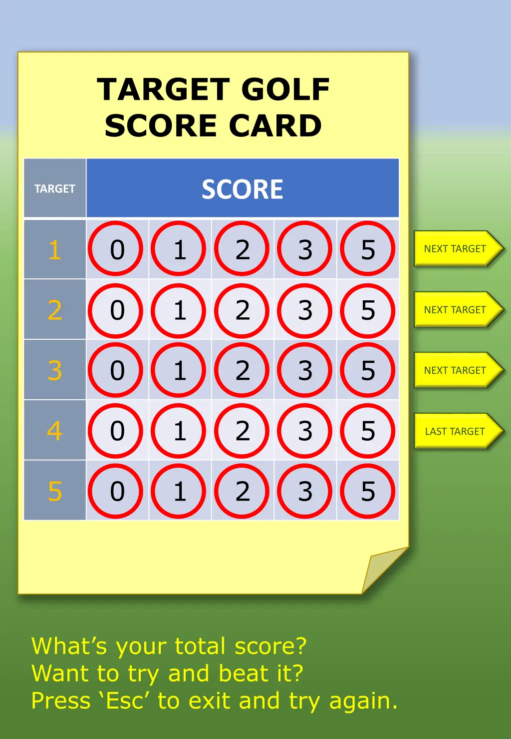 target golf score card