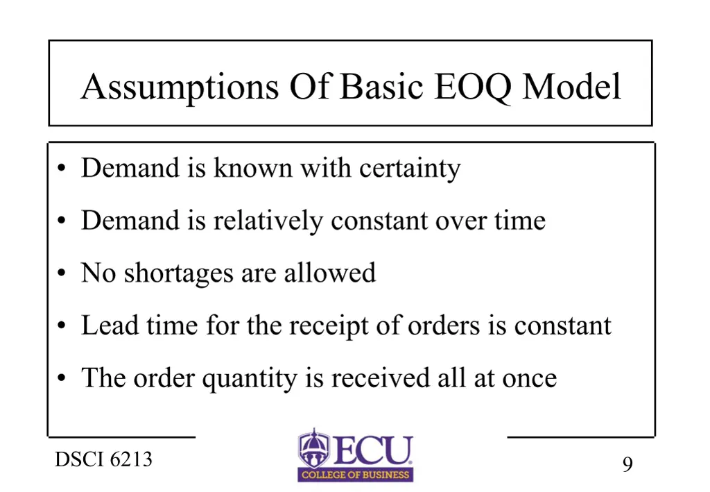 assumptions of basic eoq model