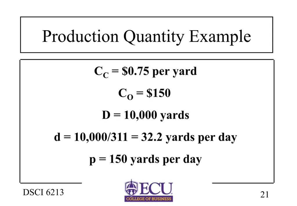 production quantity example