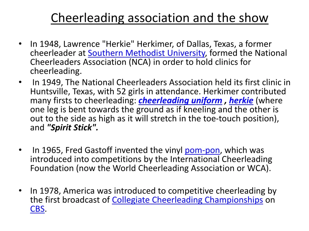 cheerleading association and the show