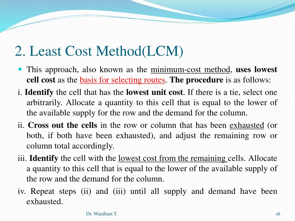 2 least cost method lcm