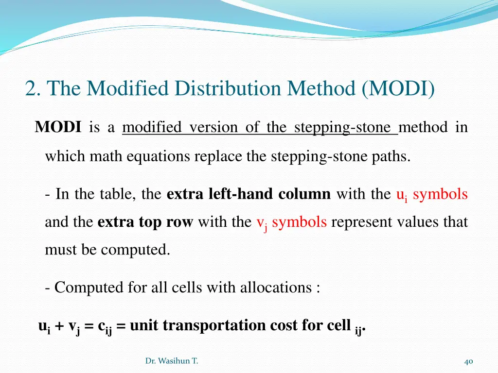 2 the modified distribution method modi