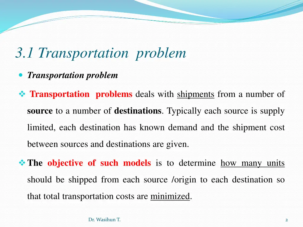 3 1 transportation problem