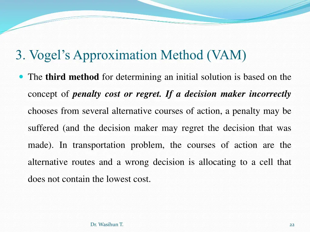 3 vogel s approximation method vam